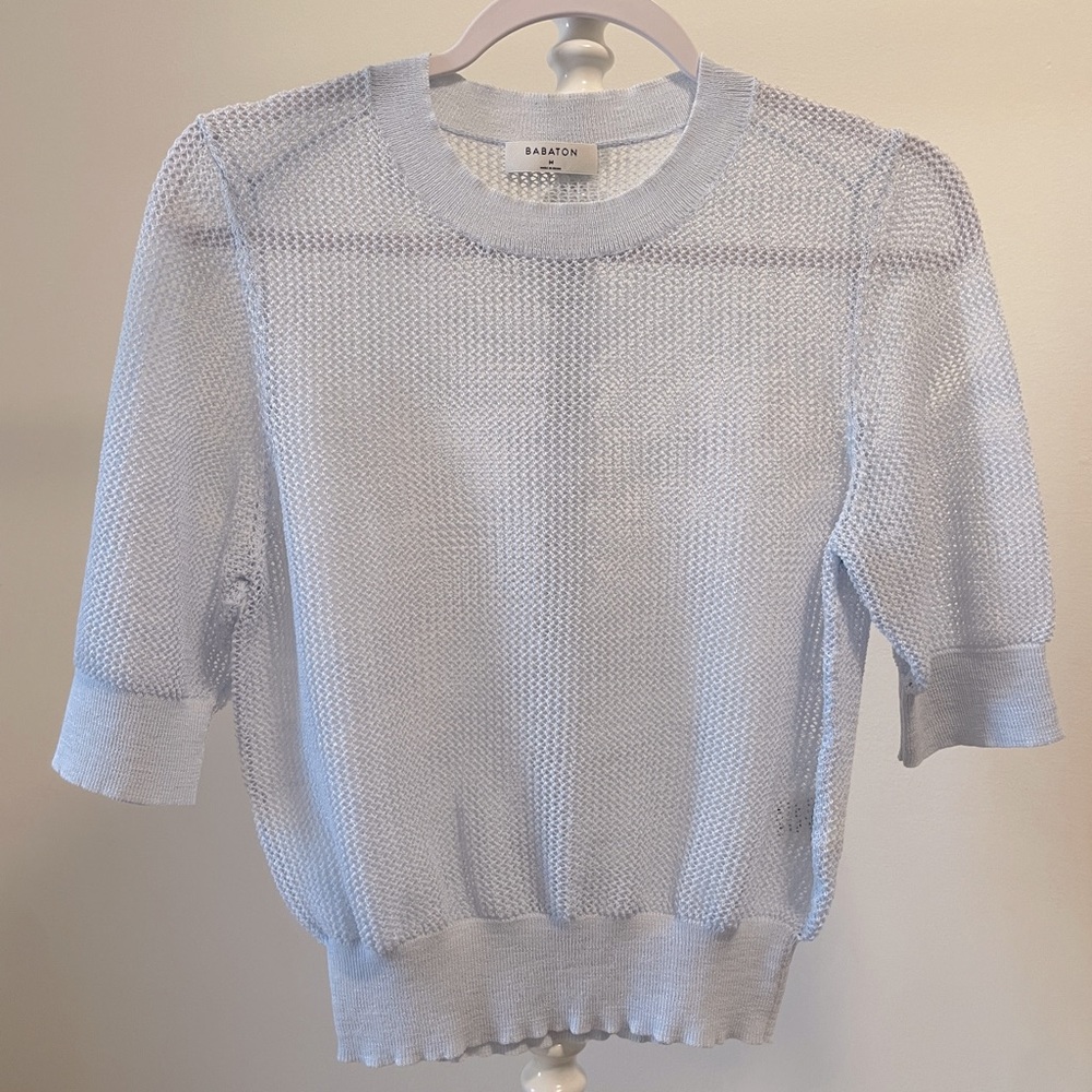 Babaton Aritzia Sheer Sweater Top Baby Blue Size Medium